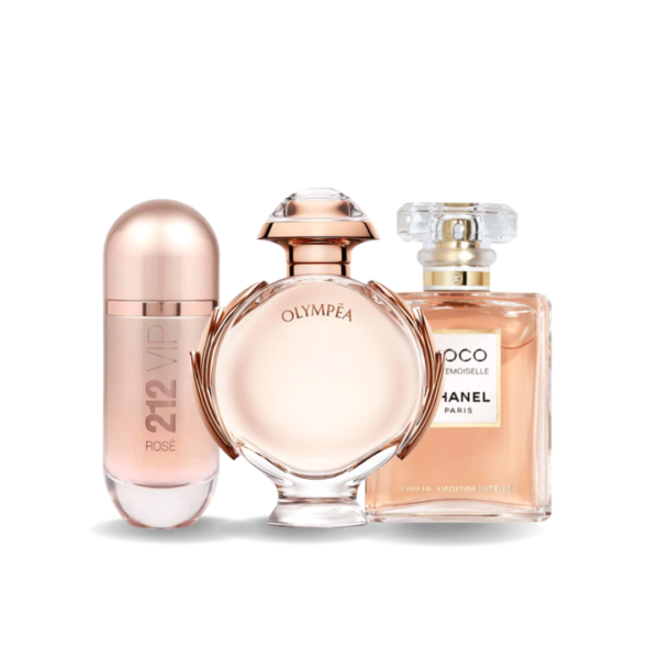 Combo van 3 geuren - 212 VIP Rosé af Carolina Herrera, Olympéa af Paco Rabanne og Coco Mademoiselle af Chanel