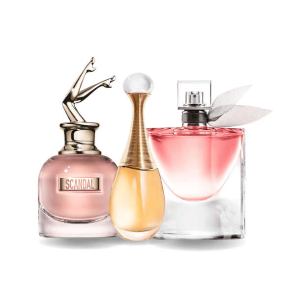 3 Parfumcombinaties - Scandal af Jean Paul Gaultier, J'adore af Dior og La Vie Est Belle af Lancôme